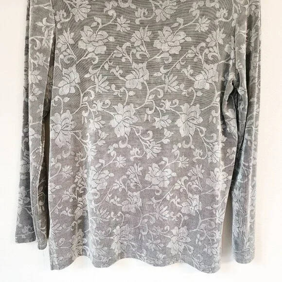 Vintage Y2k 70s Clio PM LongSleeve Gray Floral Top Whimsigoth Retro Disco - Picture 5 of 15